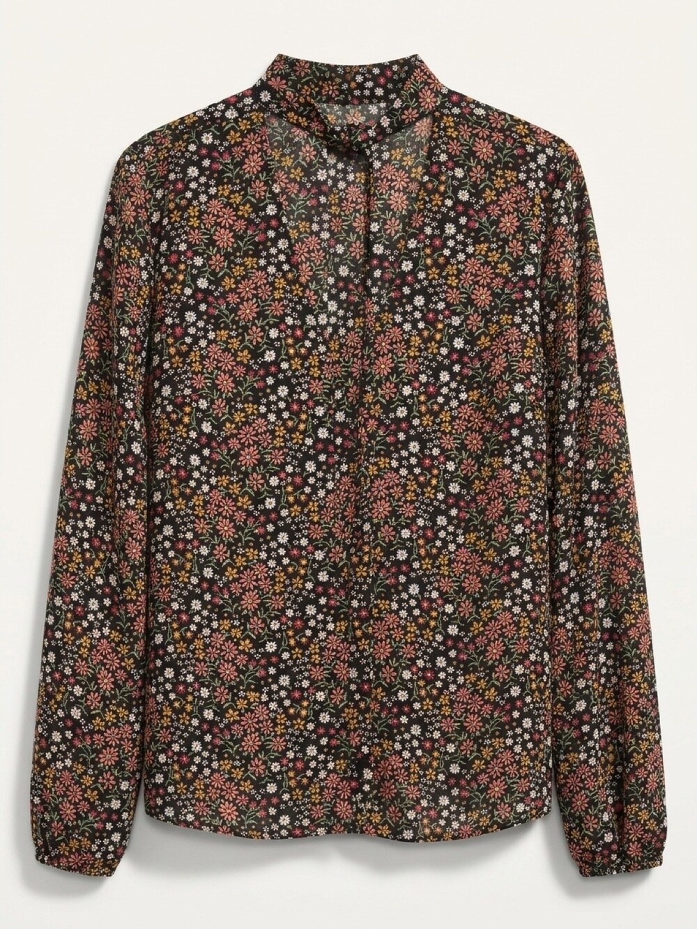 Black Ditsy Floral Long Sleeve Blouse